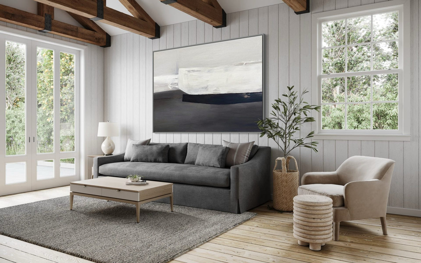 Serene Abstract Cliffs Landscape Oil Painting for Modern Home Decor