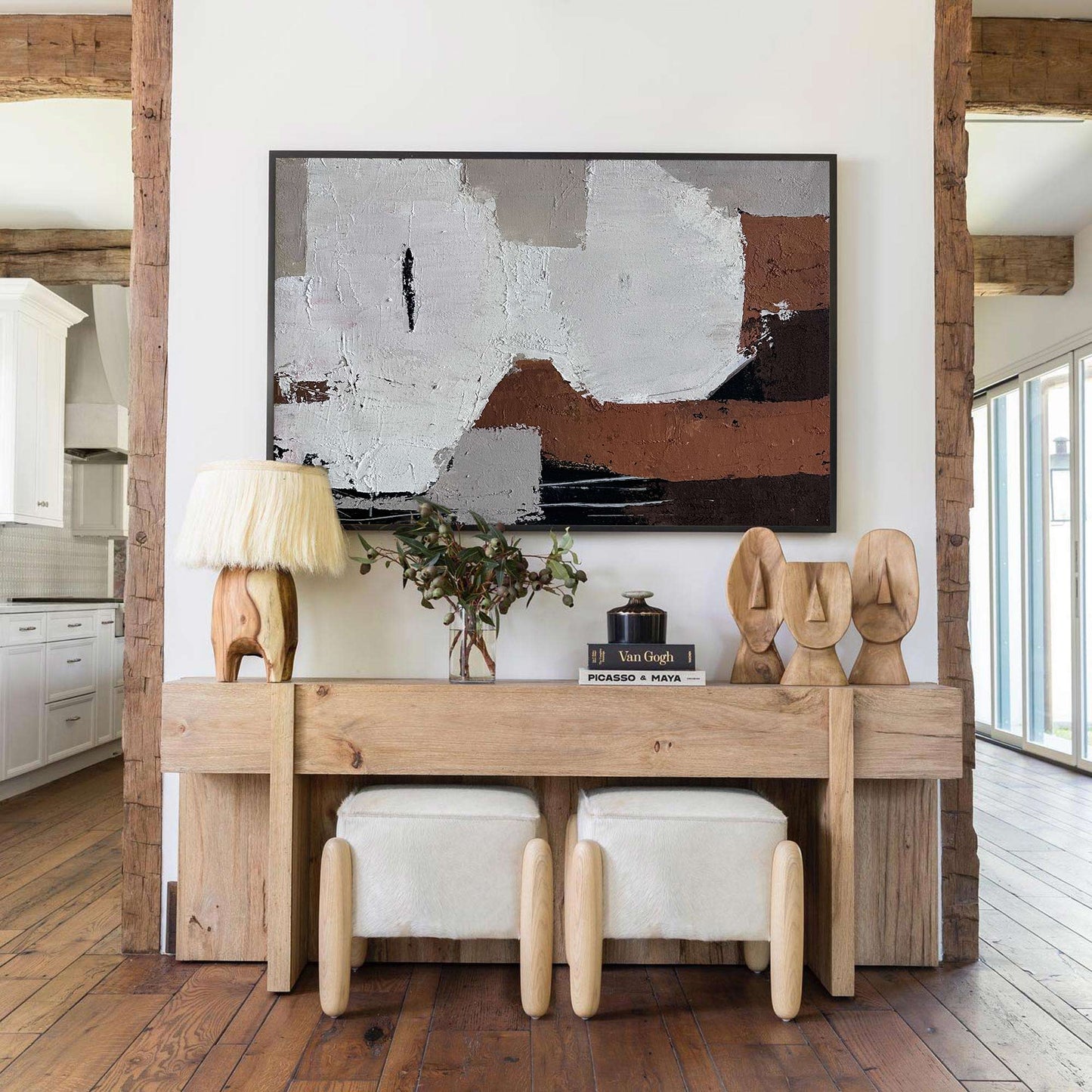 Contemporary Abstract Oil Painting with Bold Textures and Earthy Tones