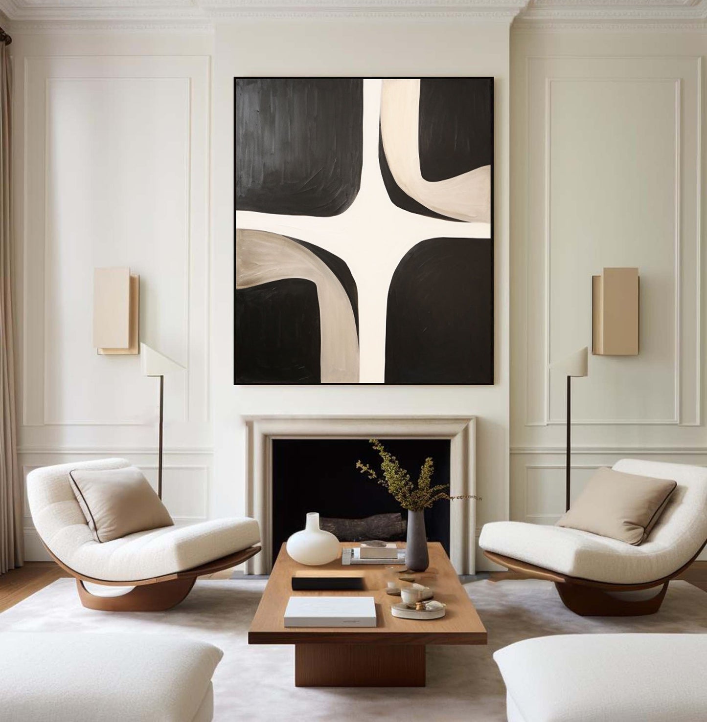 Contemporary Black and White Abstract Oil Painting for Modern Home Decor