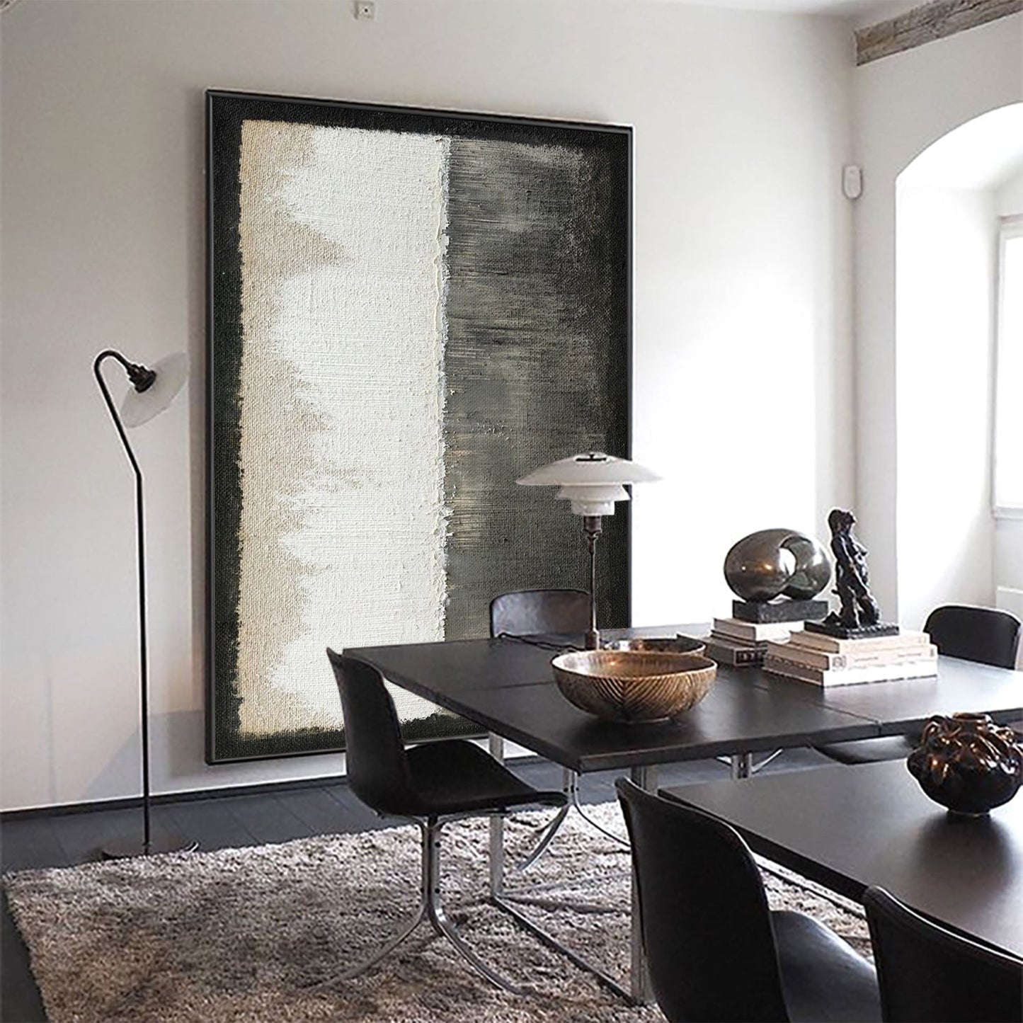 Contemporary Minimalist Oil Painting in Black and White for Modern Interiors