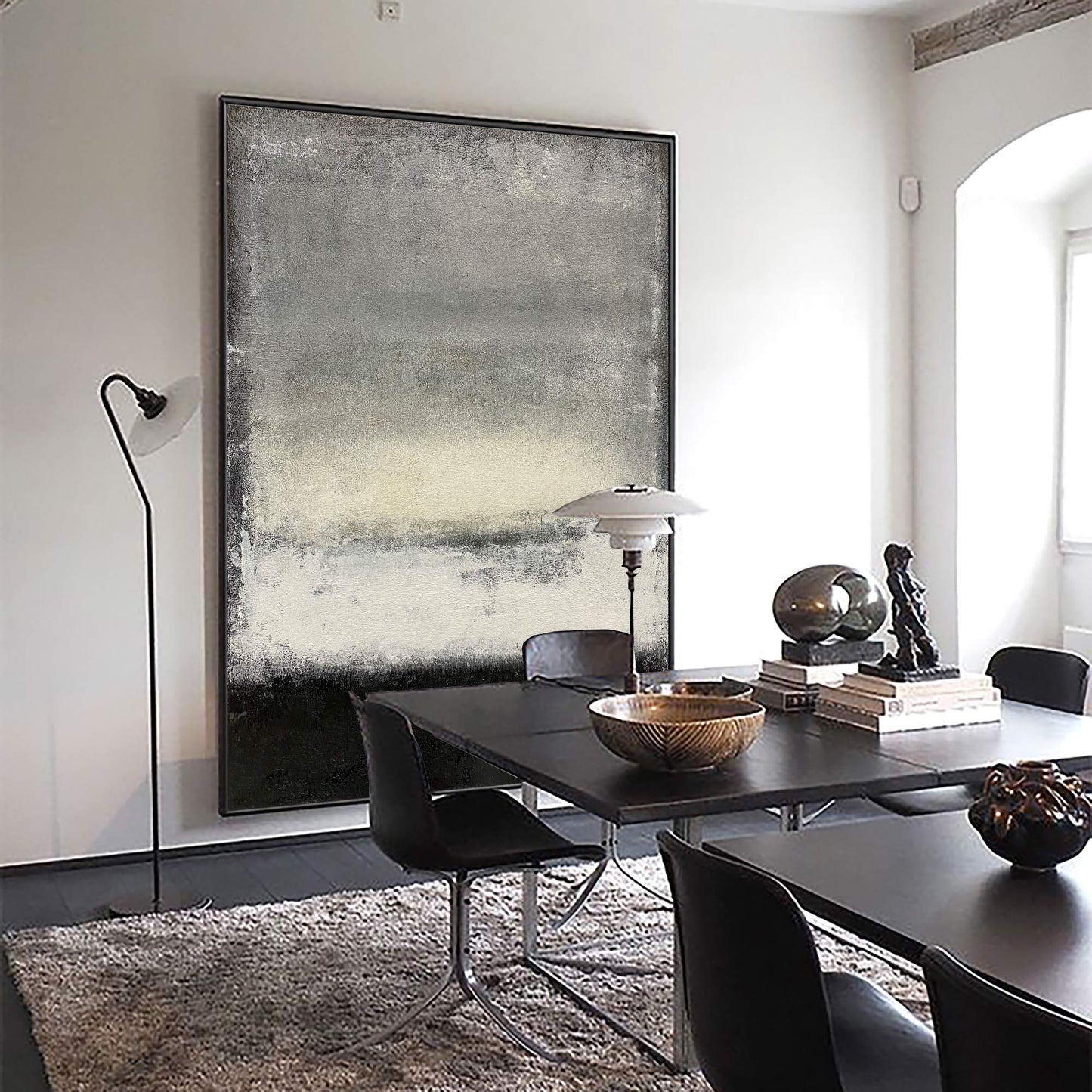 Contemporary Black, White, and Grey Abstract Oil Painting for Modern Decor