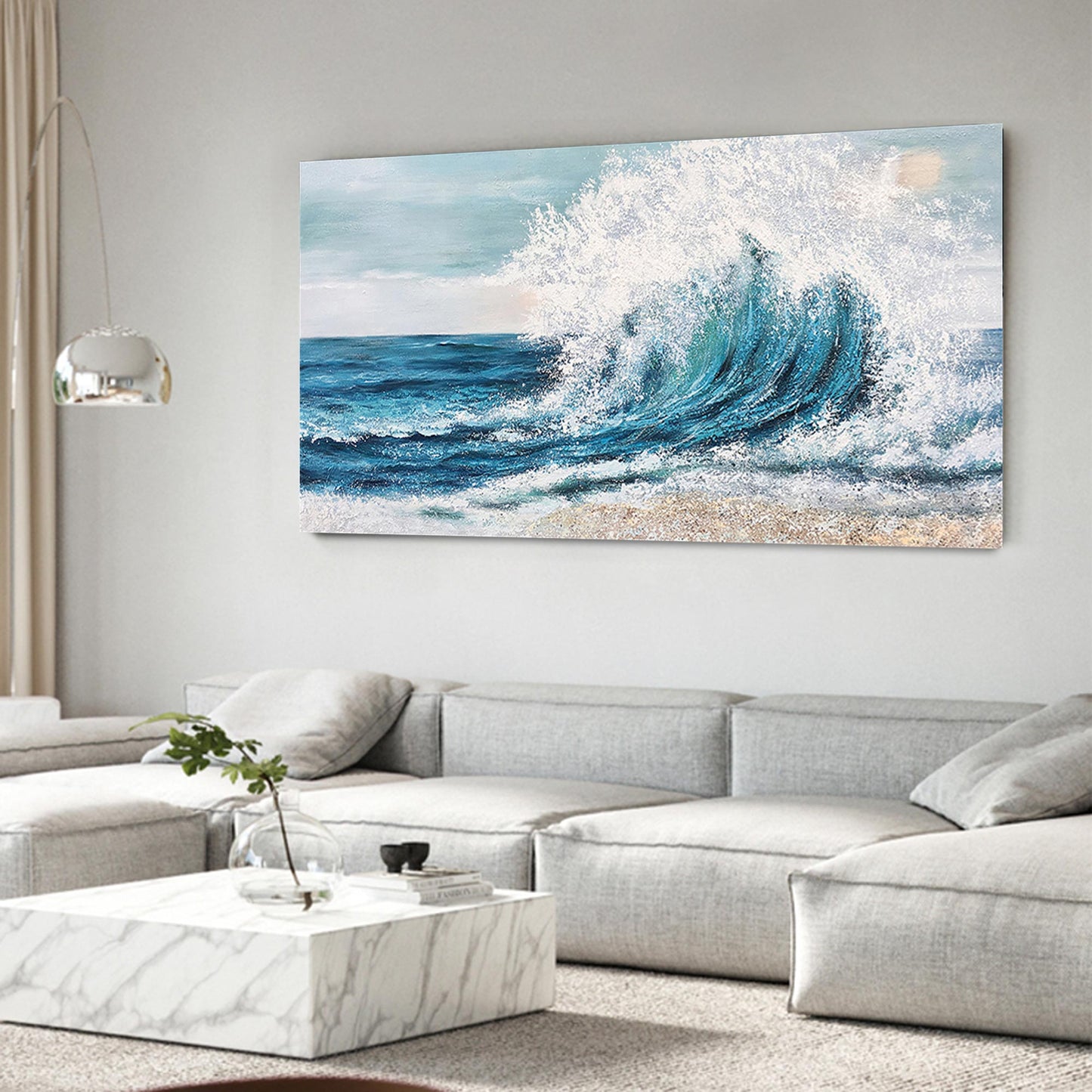 Dynamic Ocean Wave Oil Painting for Coastal Home Décor