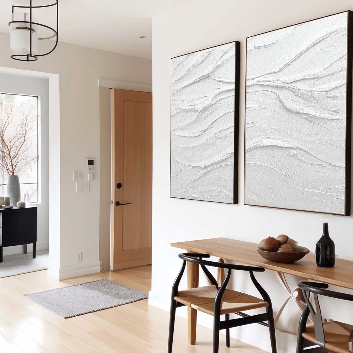 Minimalist White Abstract Oil Paintings for Home Decor - Set of Two