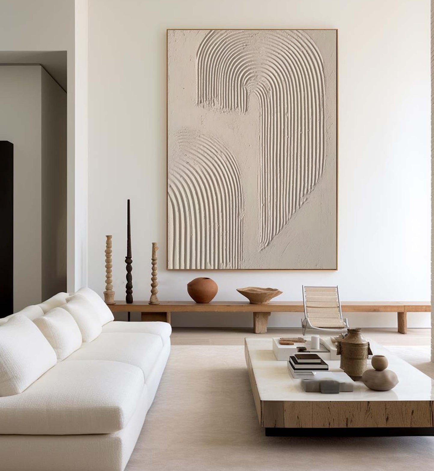 Beige and Brown Modern Abstract Oil Painting for Elegant Home Decor
