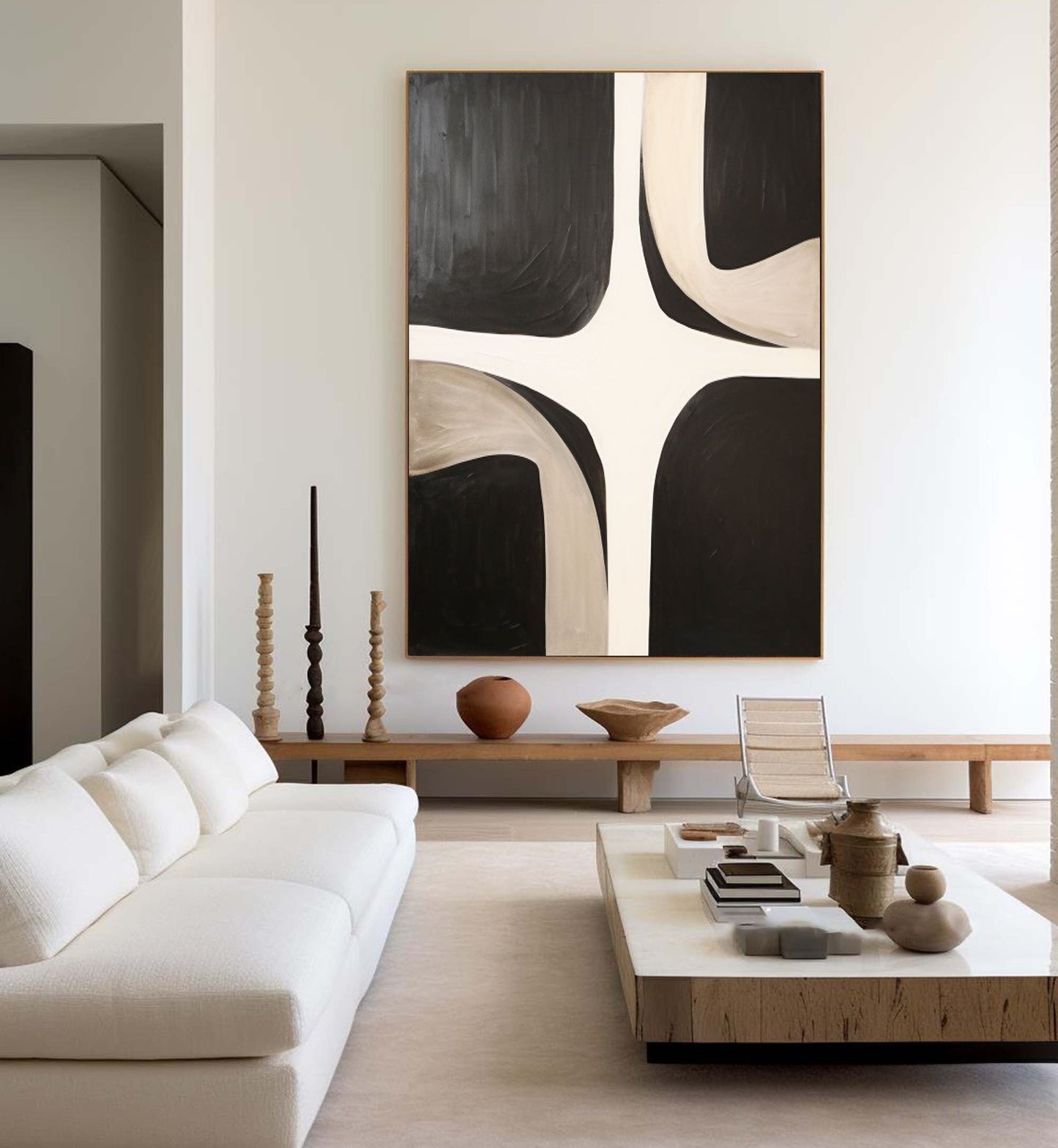 Contemporary Black and White Abstract Oil Painting for Modern Home Decor