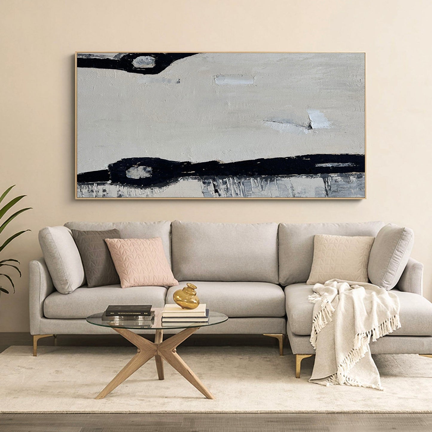Contemporary Black and White Abstract Oil Painting for Modern Home Decor