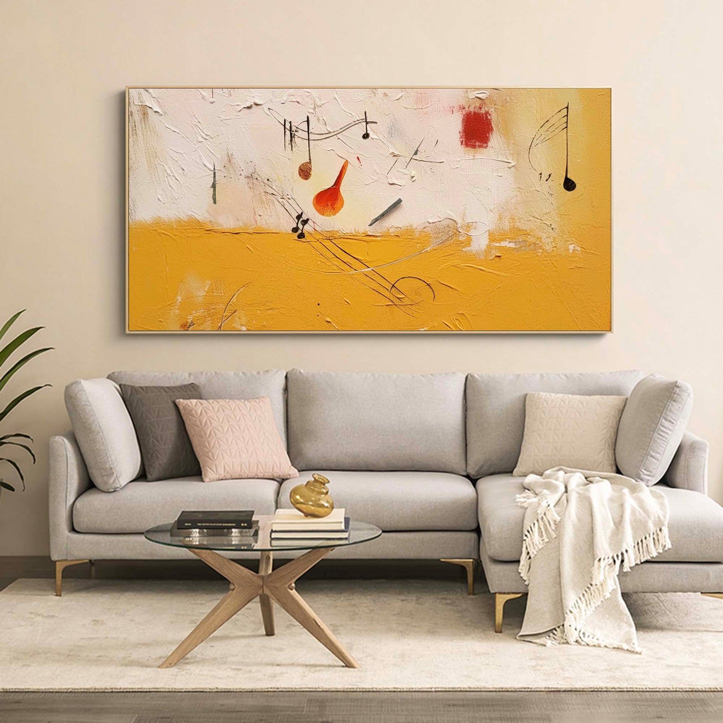 Colorful Abstract Oil Painting with Musical Motifs for Modern Home Decor