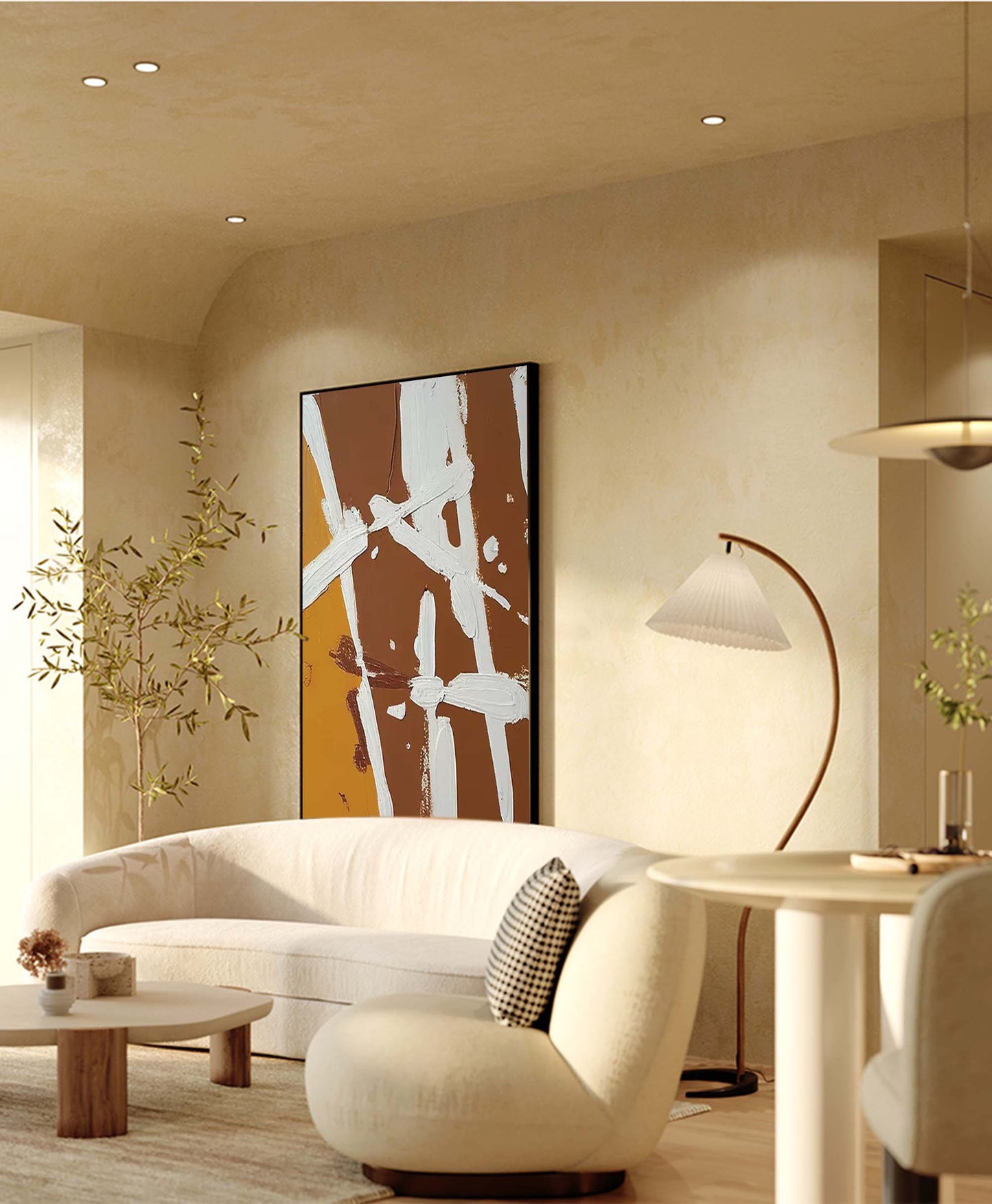Modern Minimalist Abstract Oil Painting in Earthy Tones for Contemporary Décor