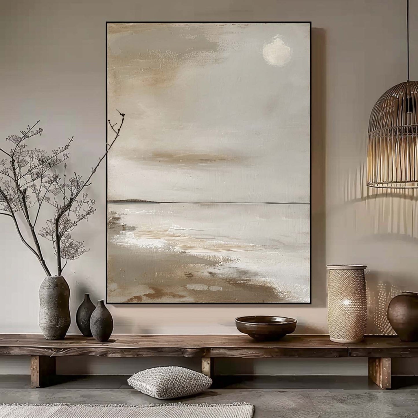 Serene Coastal Horizon Oil Painting – Tranquil Seascape Wall Art Decor