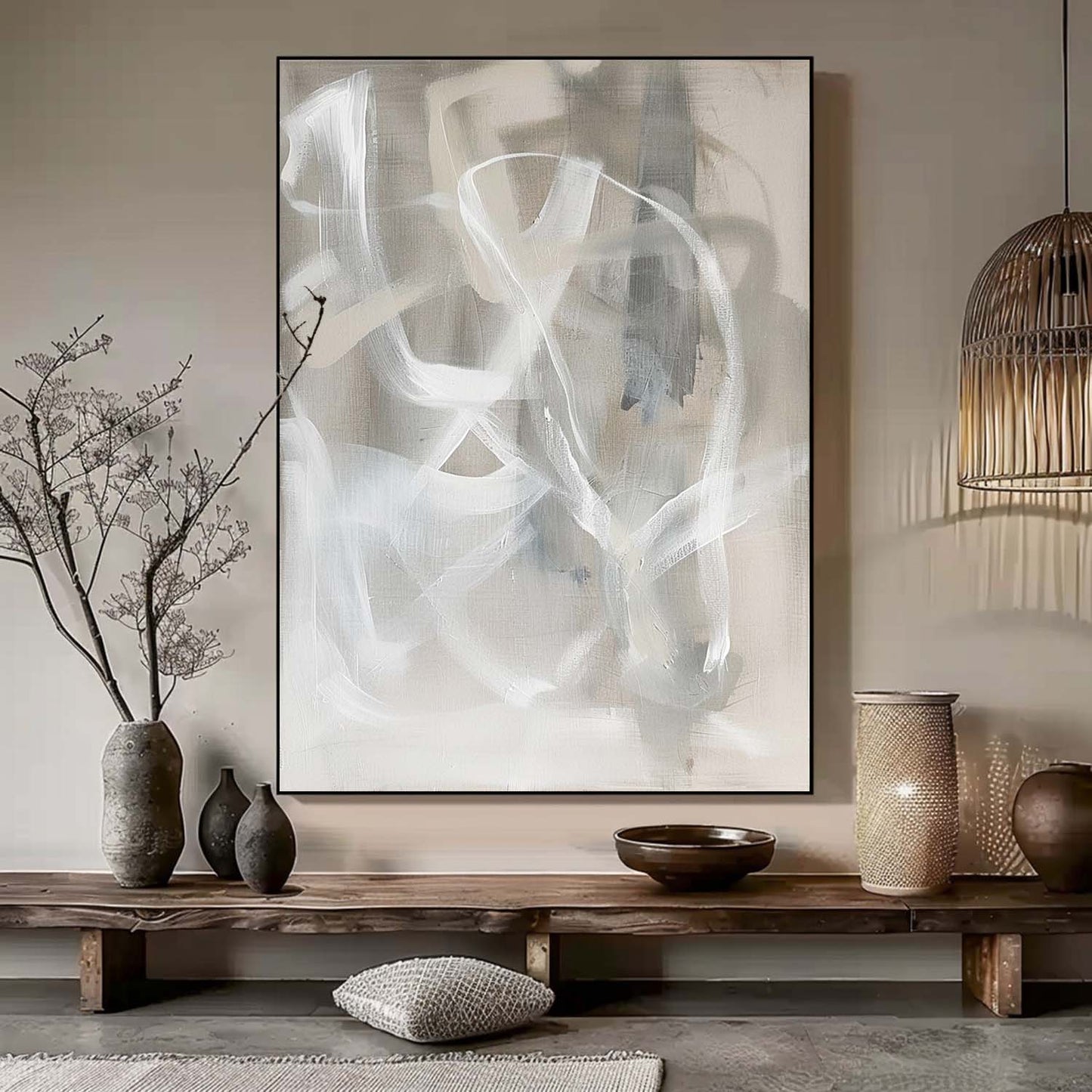 Modern Minimalist Abstract Oil Painting in Soft Neutral Tones for Contemporary Decor