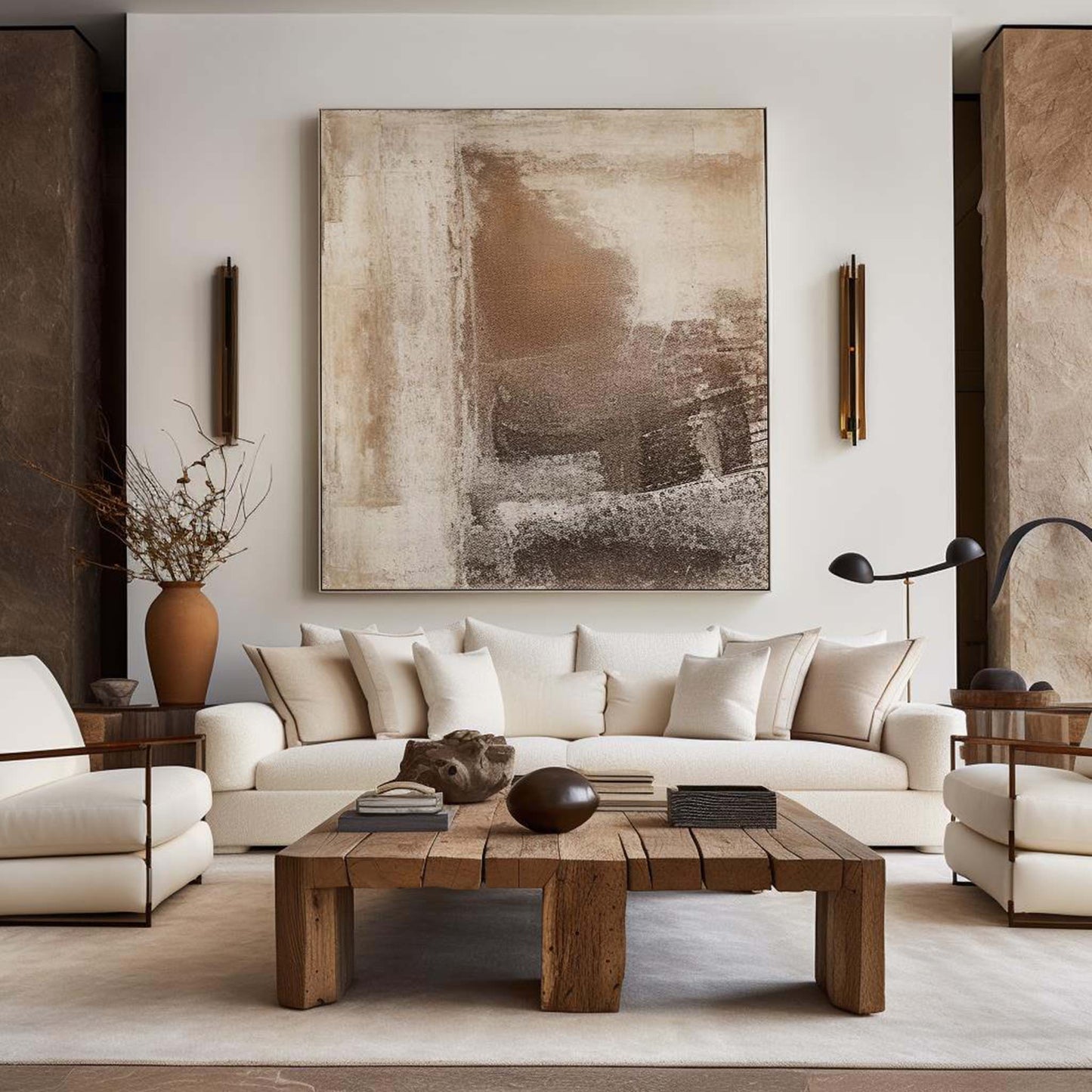 Contemporary Neutral Abstract Oil Painting for Elegant Home Decor