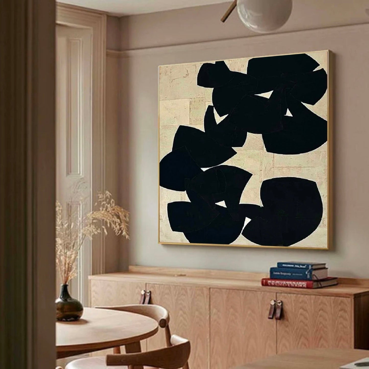Modern Minimalist Black Abstract Oil Painting for Contemporary Home Decor