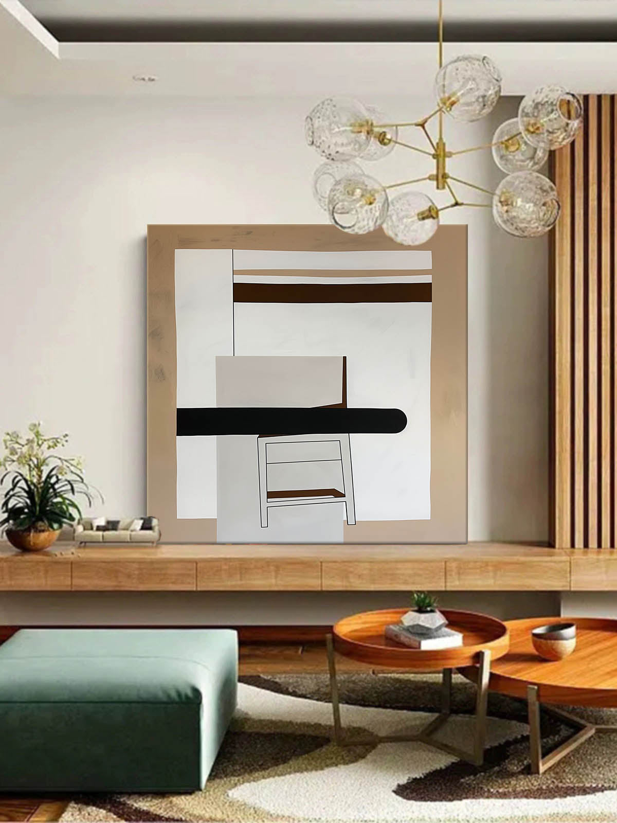 Contemporary Abstract Wall Art with Geometric Shapes and Earthy Tones