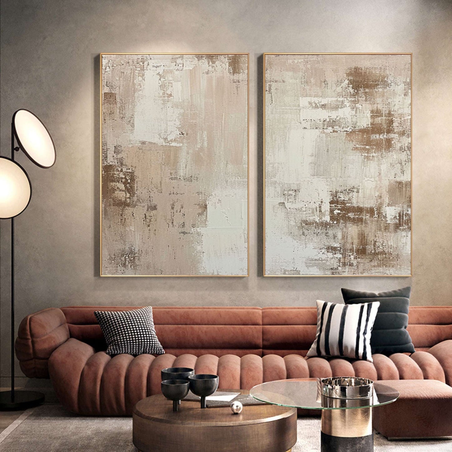 Beige and Brown Abstract Wall Art Set for Modern Home Decor