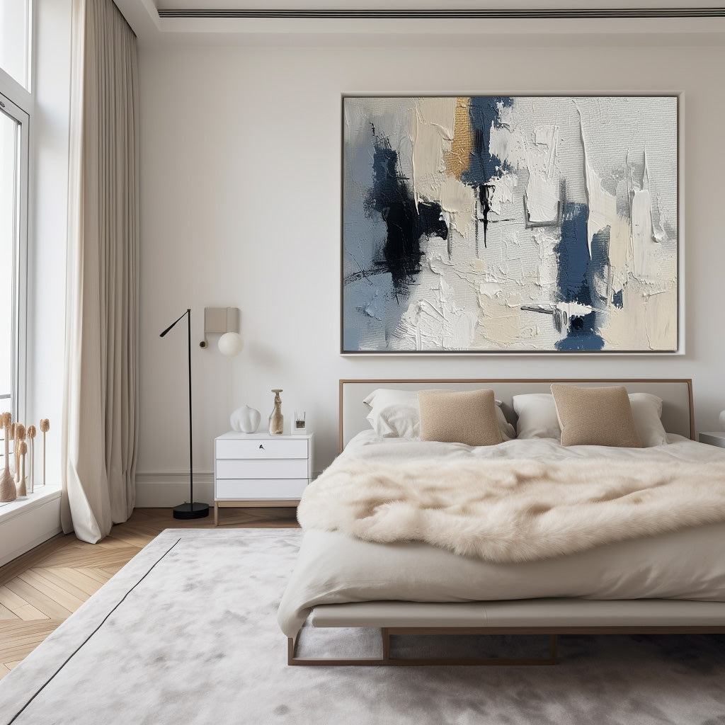 Contemporary Blue and Beige Abstract Oil Painting for Modern Home Decor
