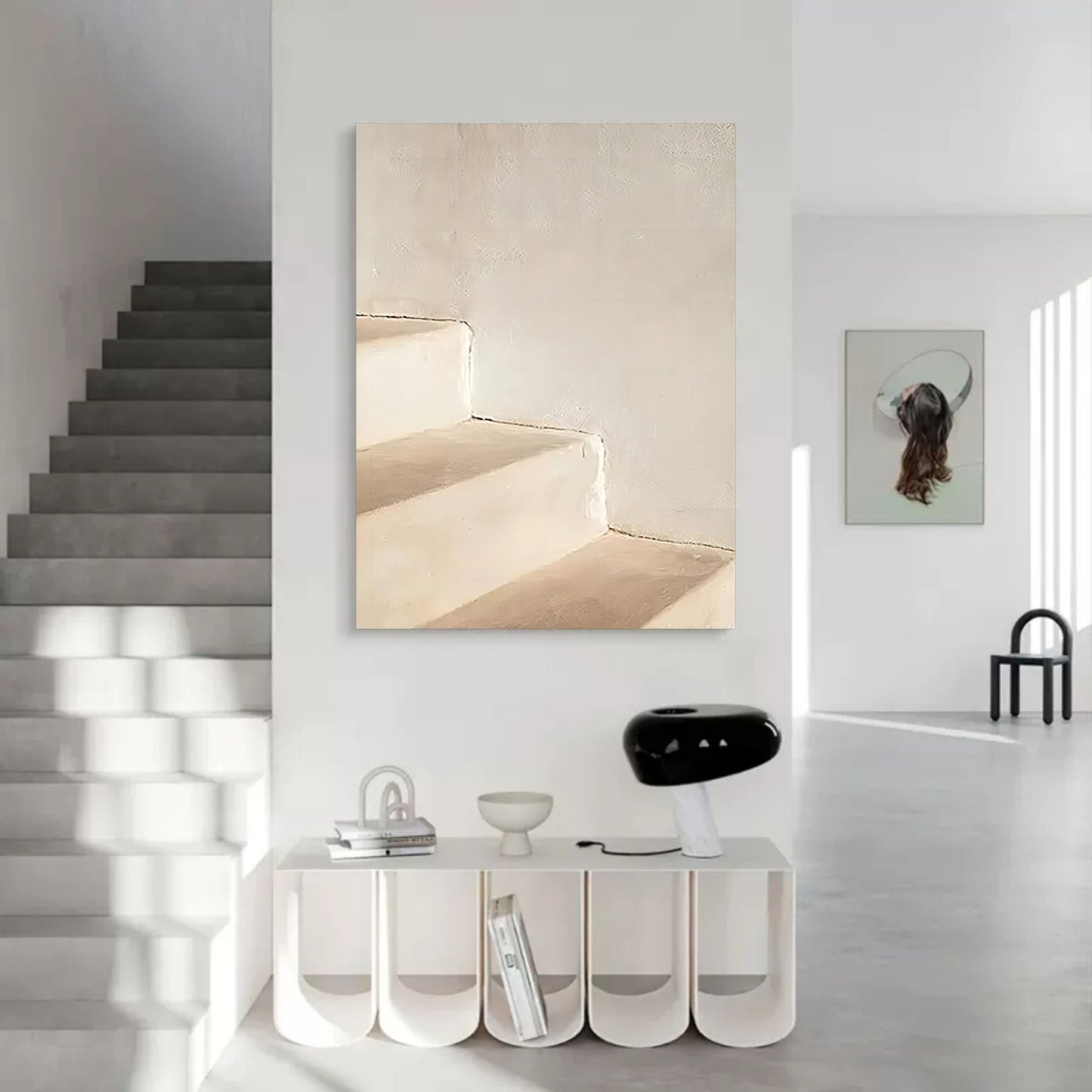 Minimalist Oil Painting of Serene Steps for Elegant Home Decor