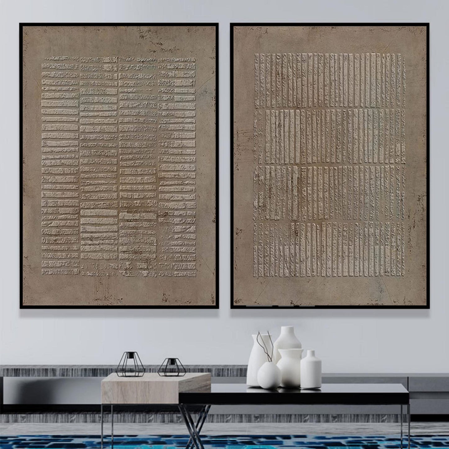Contemporary Abstract Oil Painting Duo for Modern Home Décor