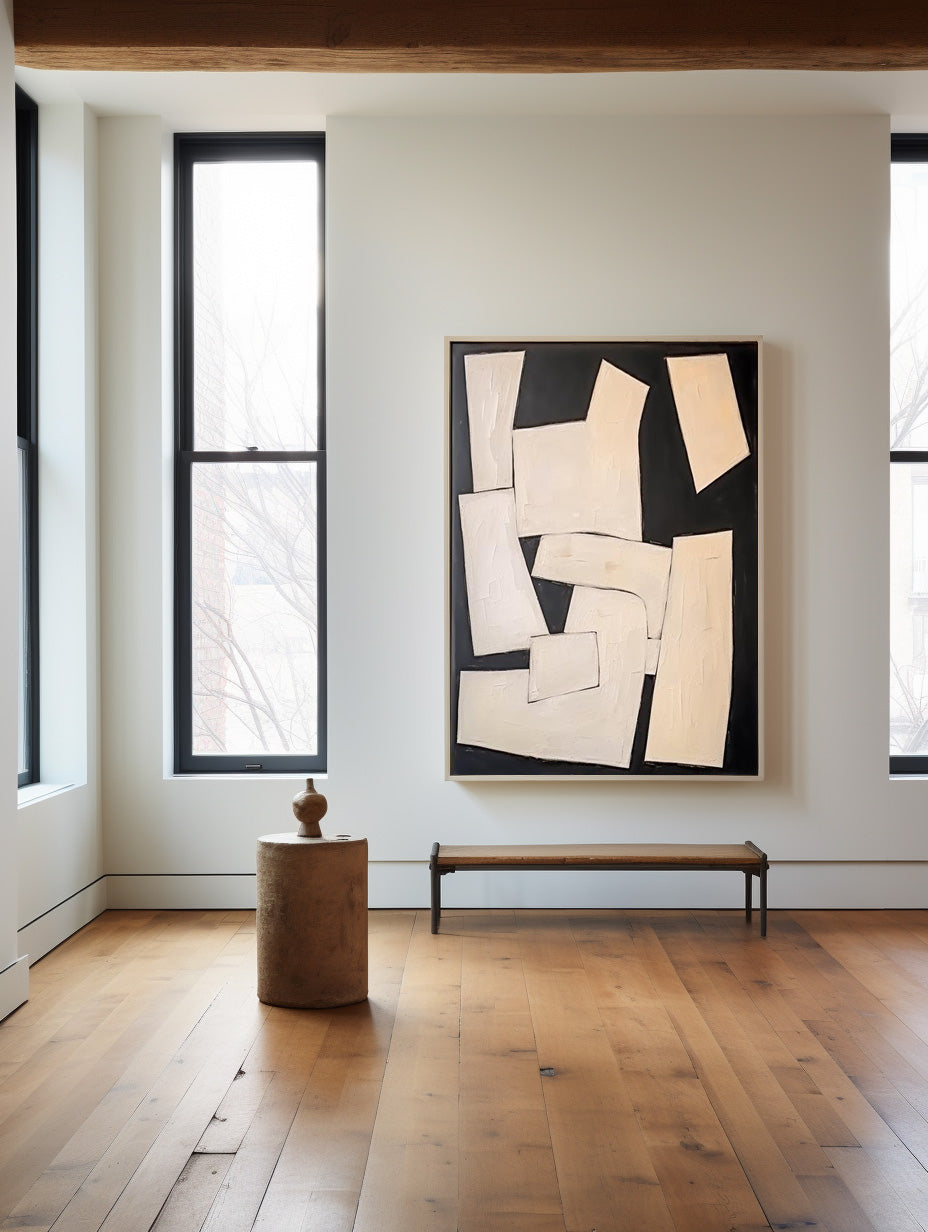 Contemporary Black and White Abstract Oil Painting for Modern Home Decor
