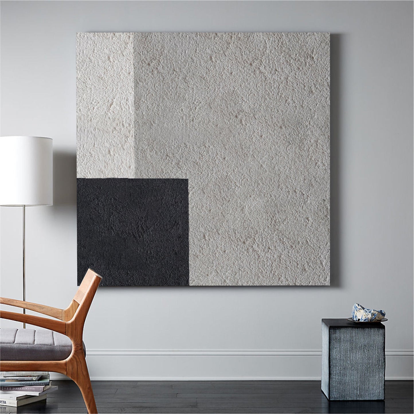 Modern Black and White Minimalist Oil Painting for Contemporary Home Decor