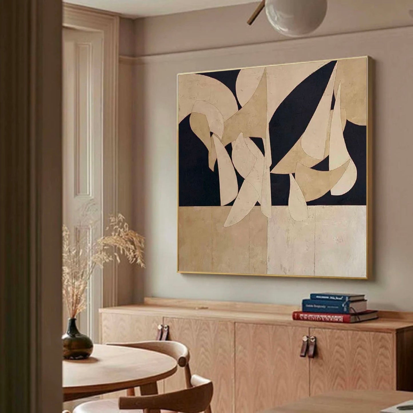 Elegant Minimalist Abstract Oil Painting with Neutral Tones for Modern Decor