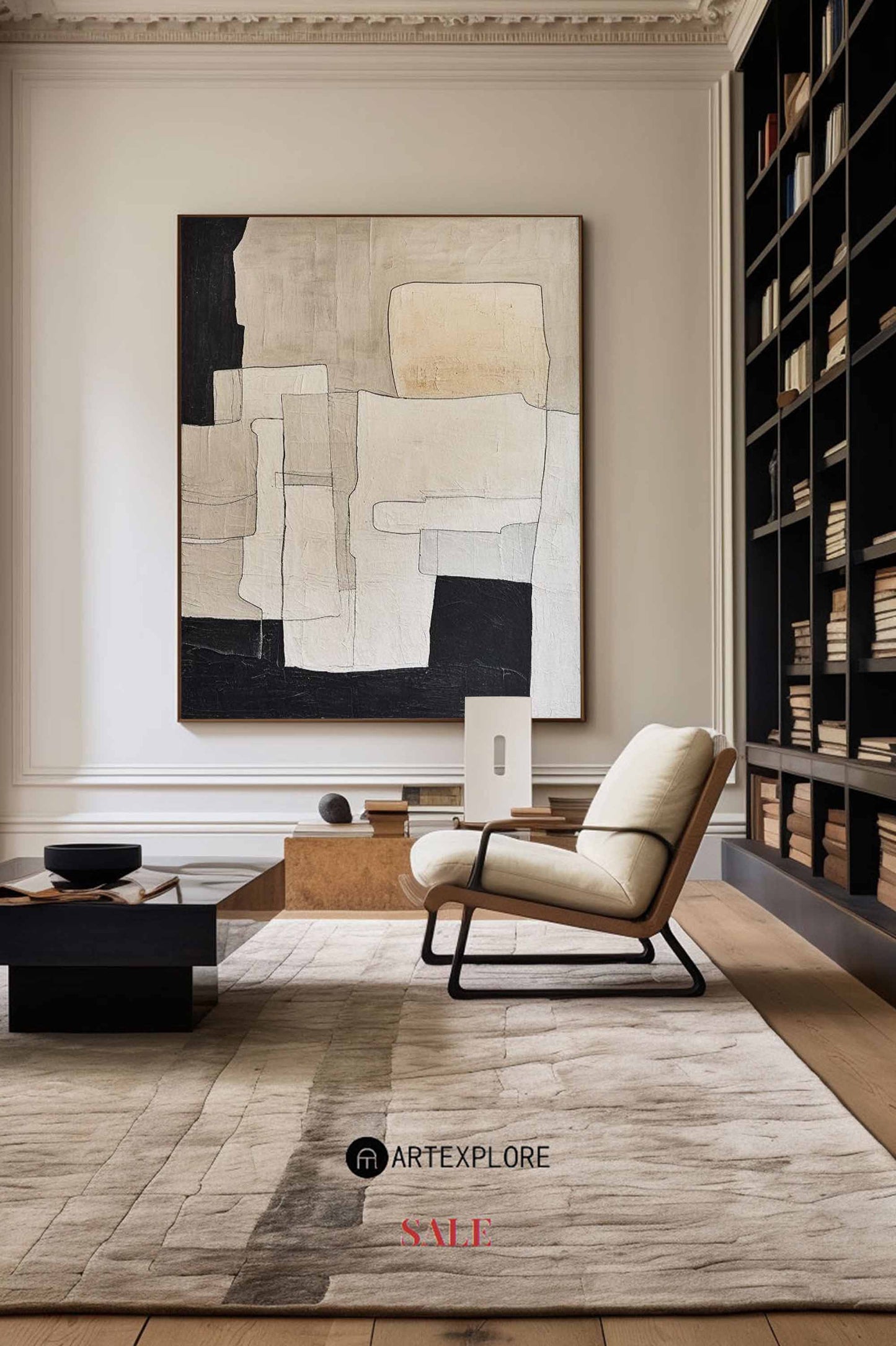 Contemporary Neutral Abstract Oil Painting for Modern Home Decor