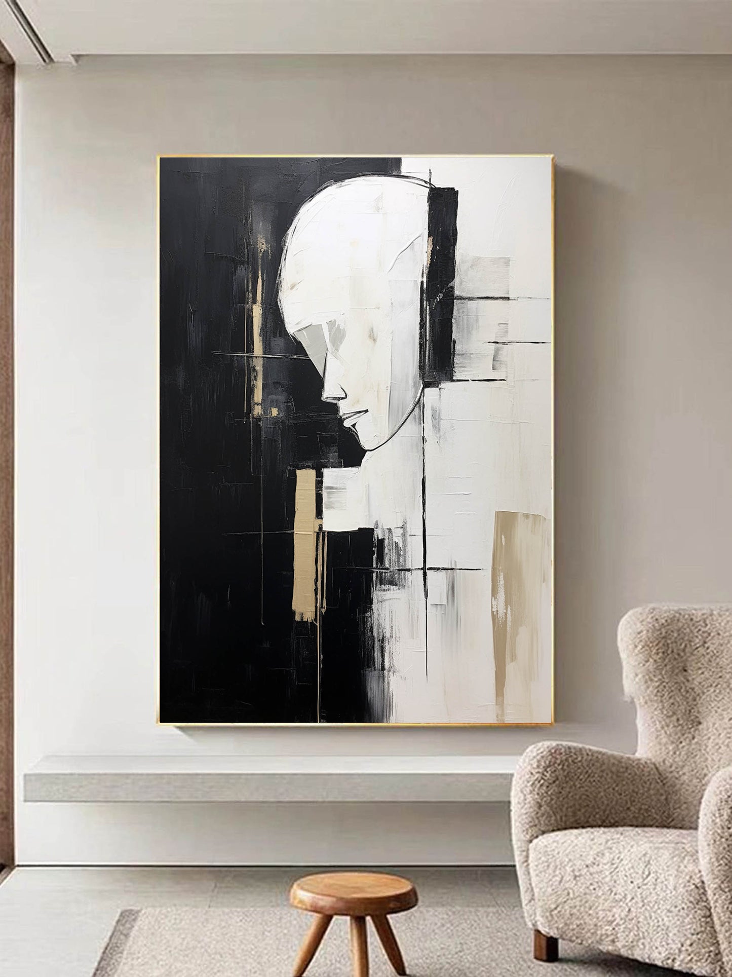 Abstract Minimalist Portrait in Black and White – Modern Wall Art for Contemporary Spaces
