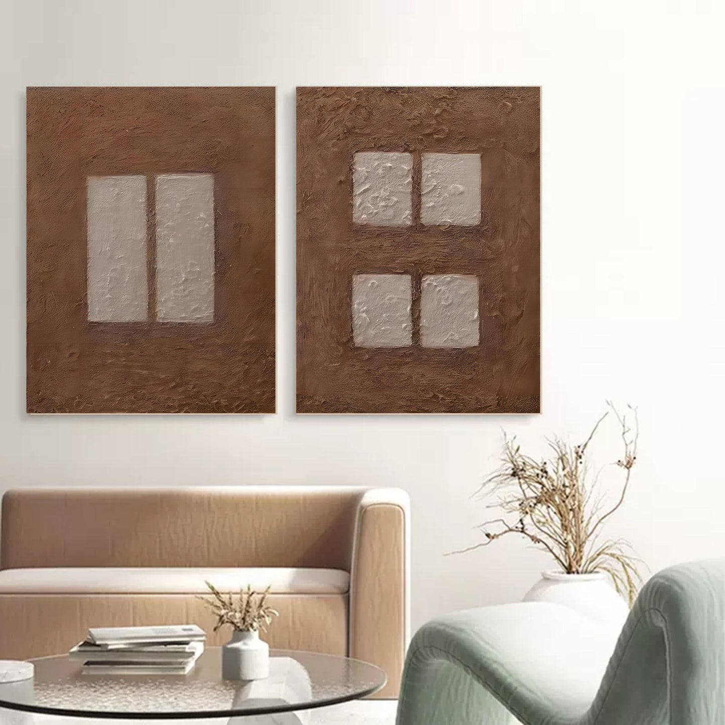 Contemporary Abstract Oil Painting Duo for Modern Home Décor