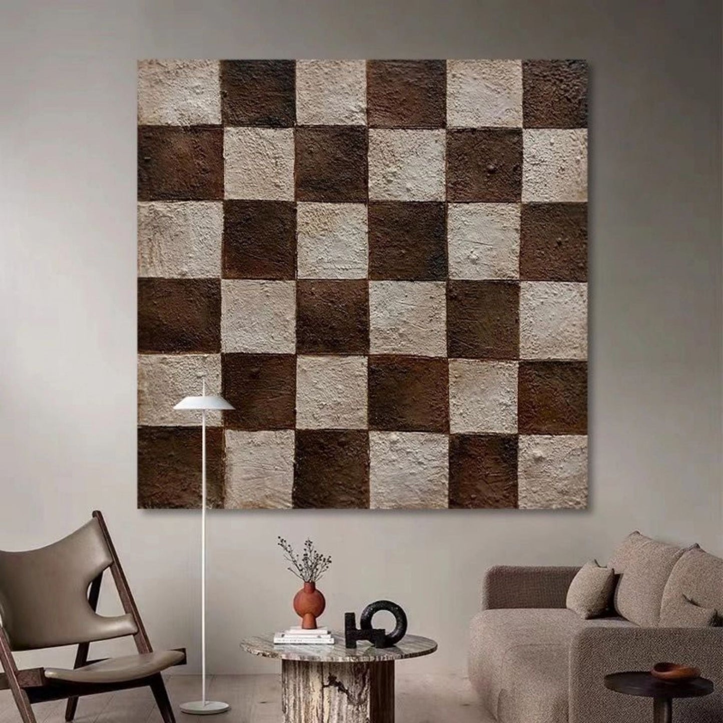 Abstract Wabi-Sabi Oil Painting in Earthy Tones for Unique Home Decor