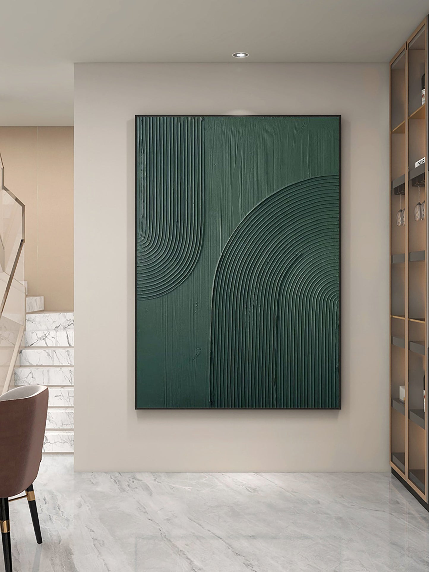 Contemporary Blue and Green Textured Abstract Oil Painting for Modern Decor