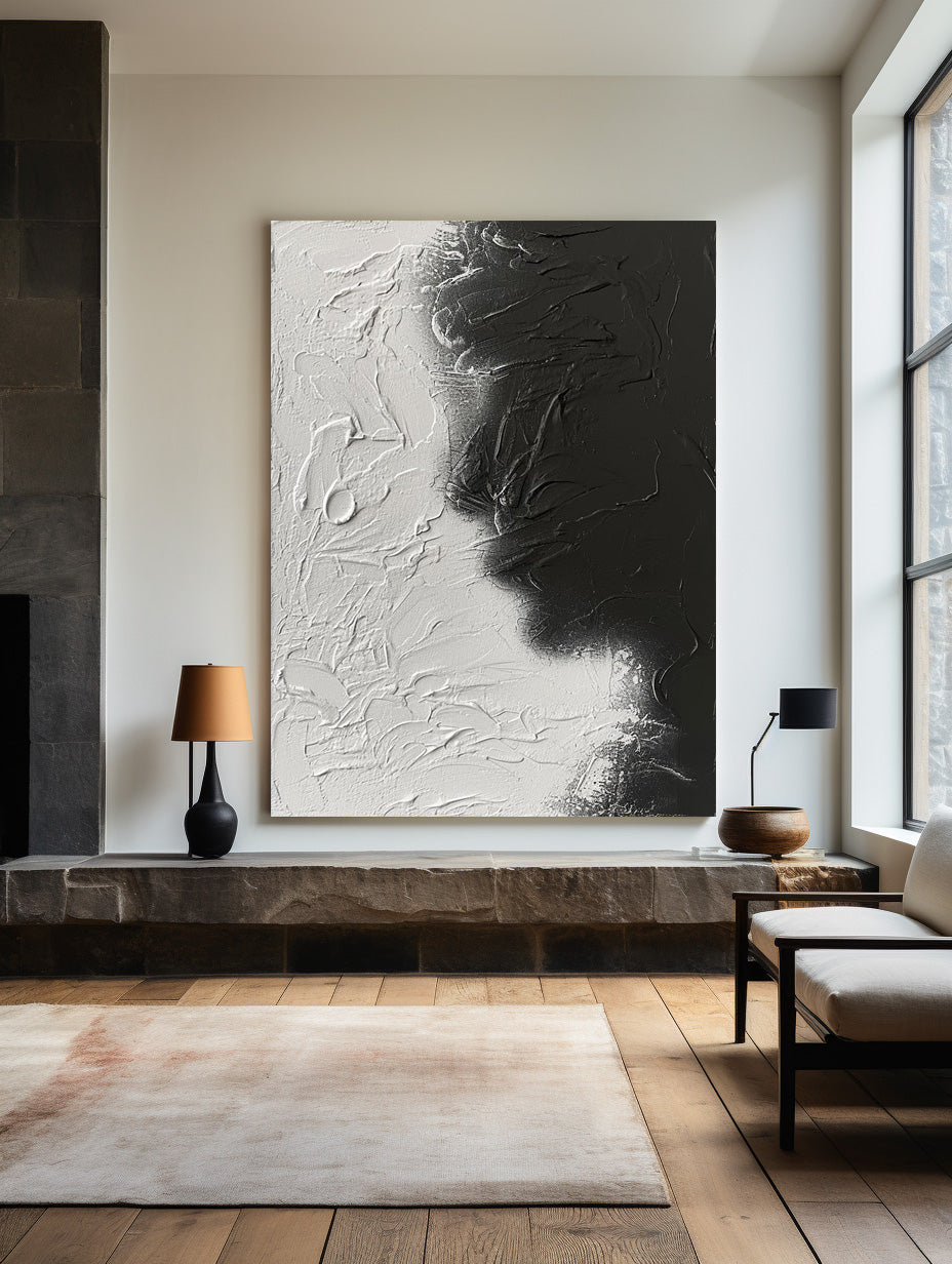 Contemporary Black and White Abstract Oil Painting for Modern Decor