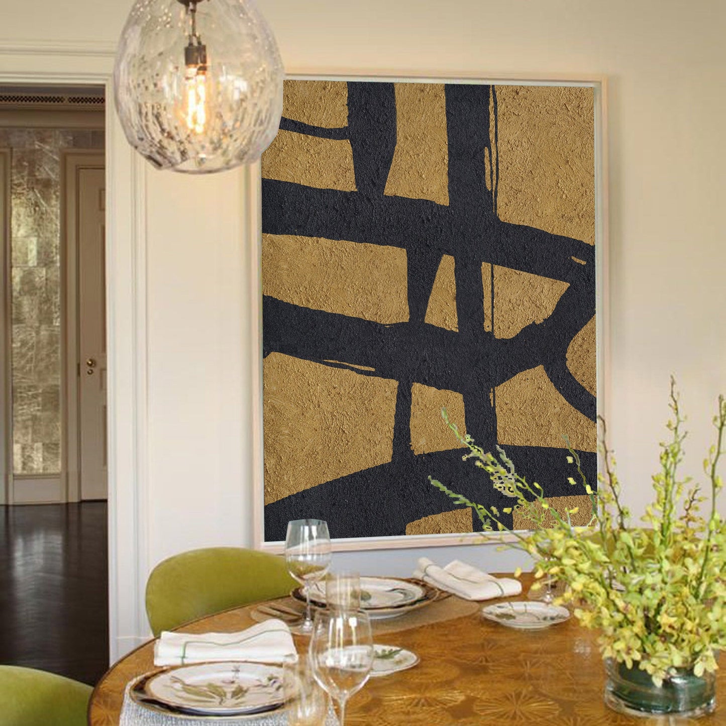 Black Gold Abstract Minimalist Wall Art – Modern Aesthetic Home Decor Painting