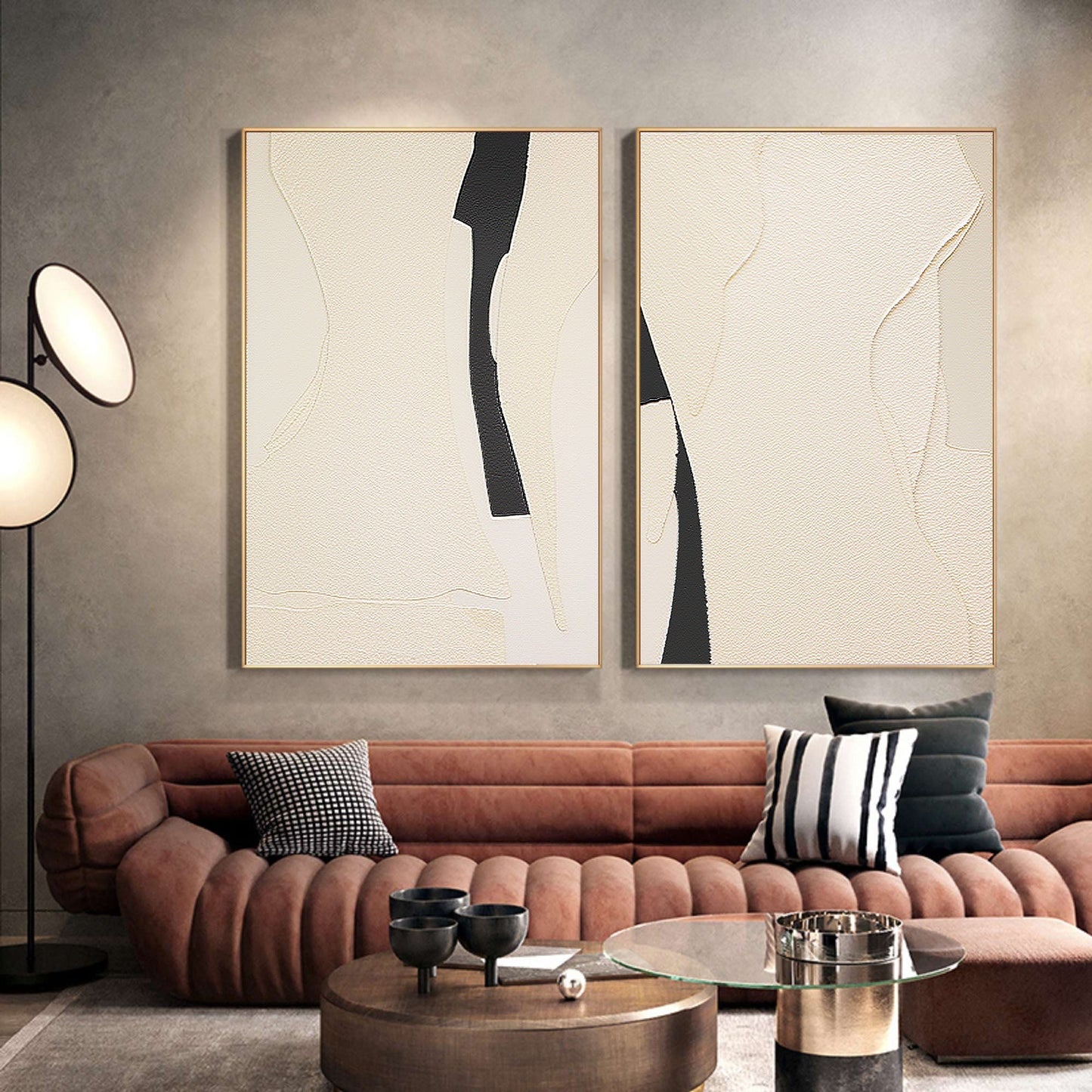 Contemporary Abstract Oil Painting Duo for Modern Home Decor