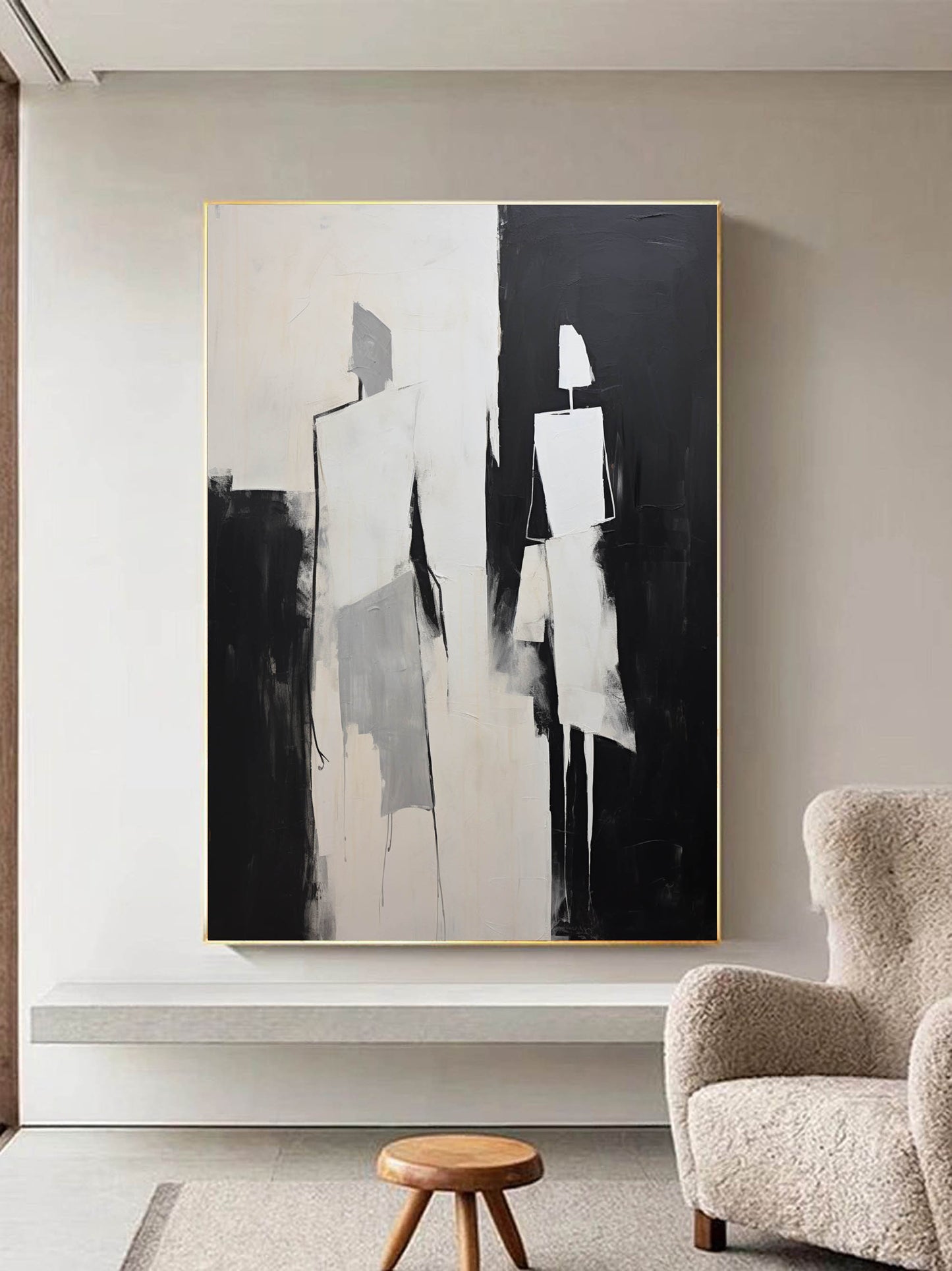 Abstract Black and White Oil Painting for Modern Home Decor