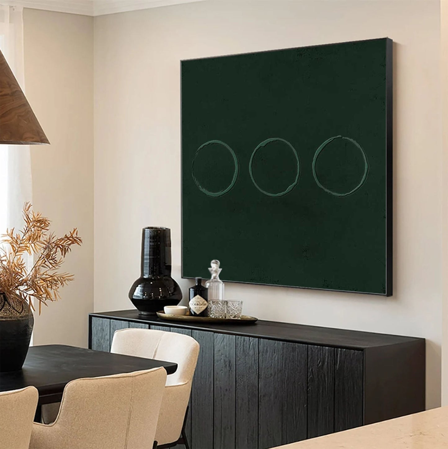 Minimalist Green Abstract Oil Painting for Modern Home Decor