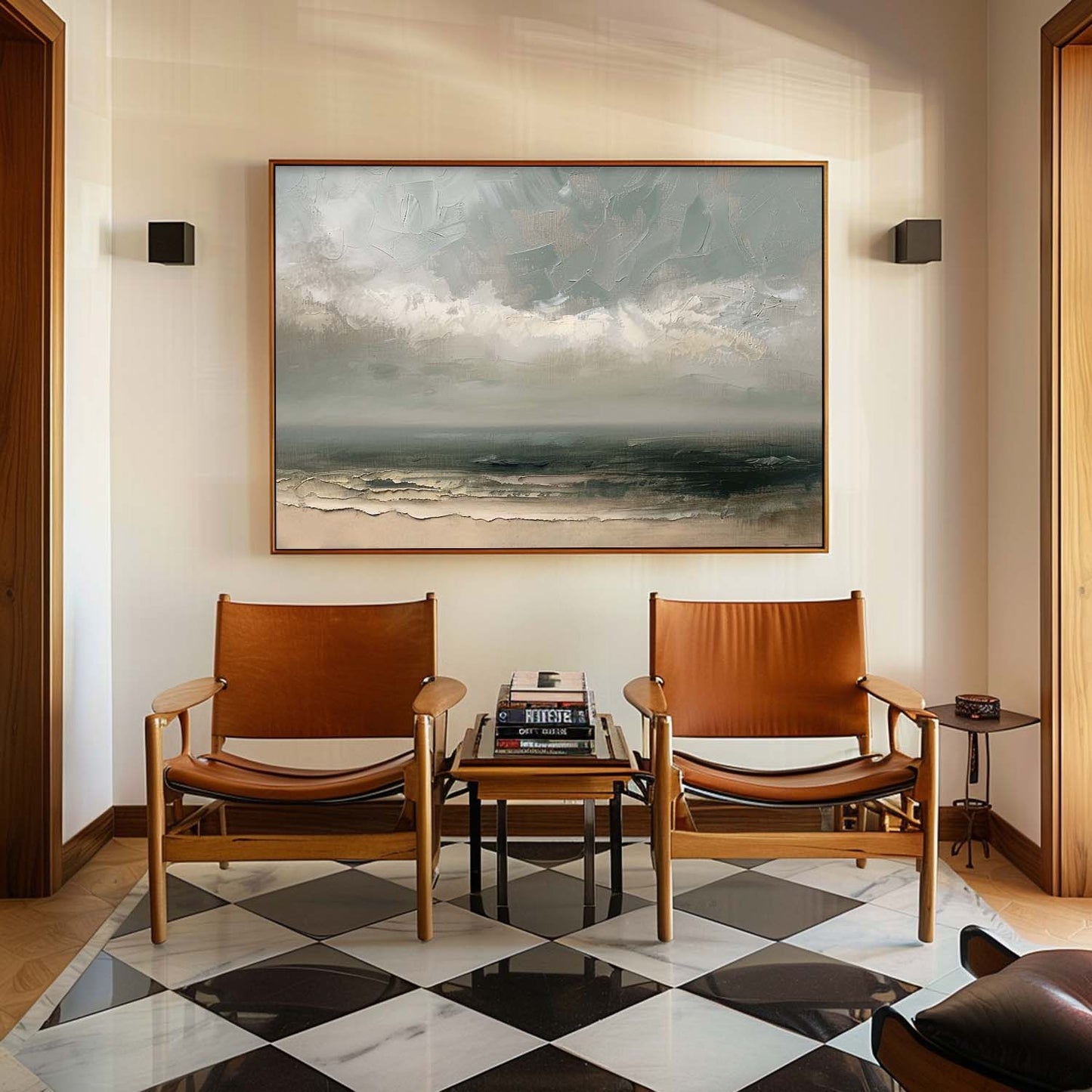Ocean View Abstract Oil Painting - Serene Coastal Landscape Art for Home Decor