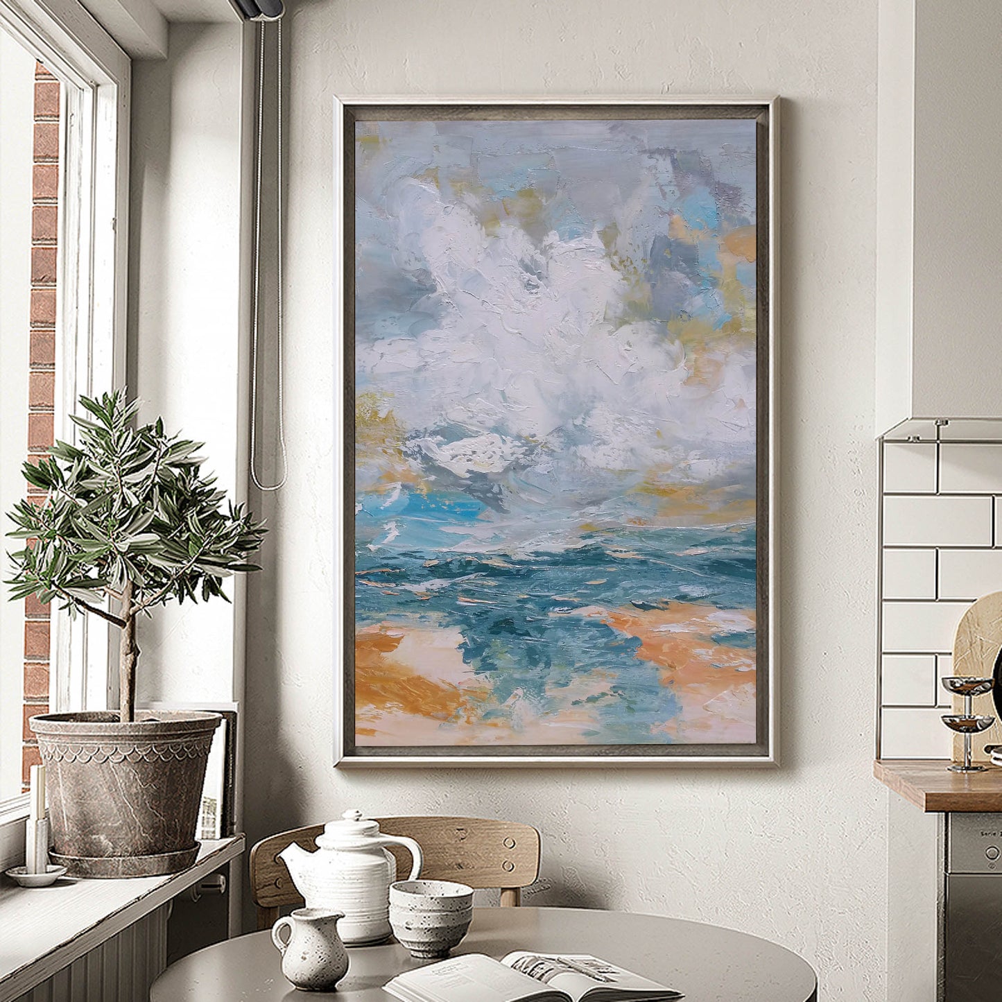 Vibrant Impressionist Seascape Oil Painting – Coastal Waves and Cloudy Skies