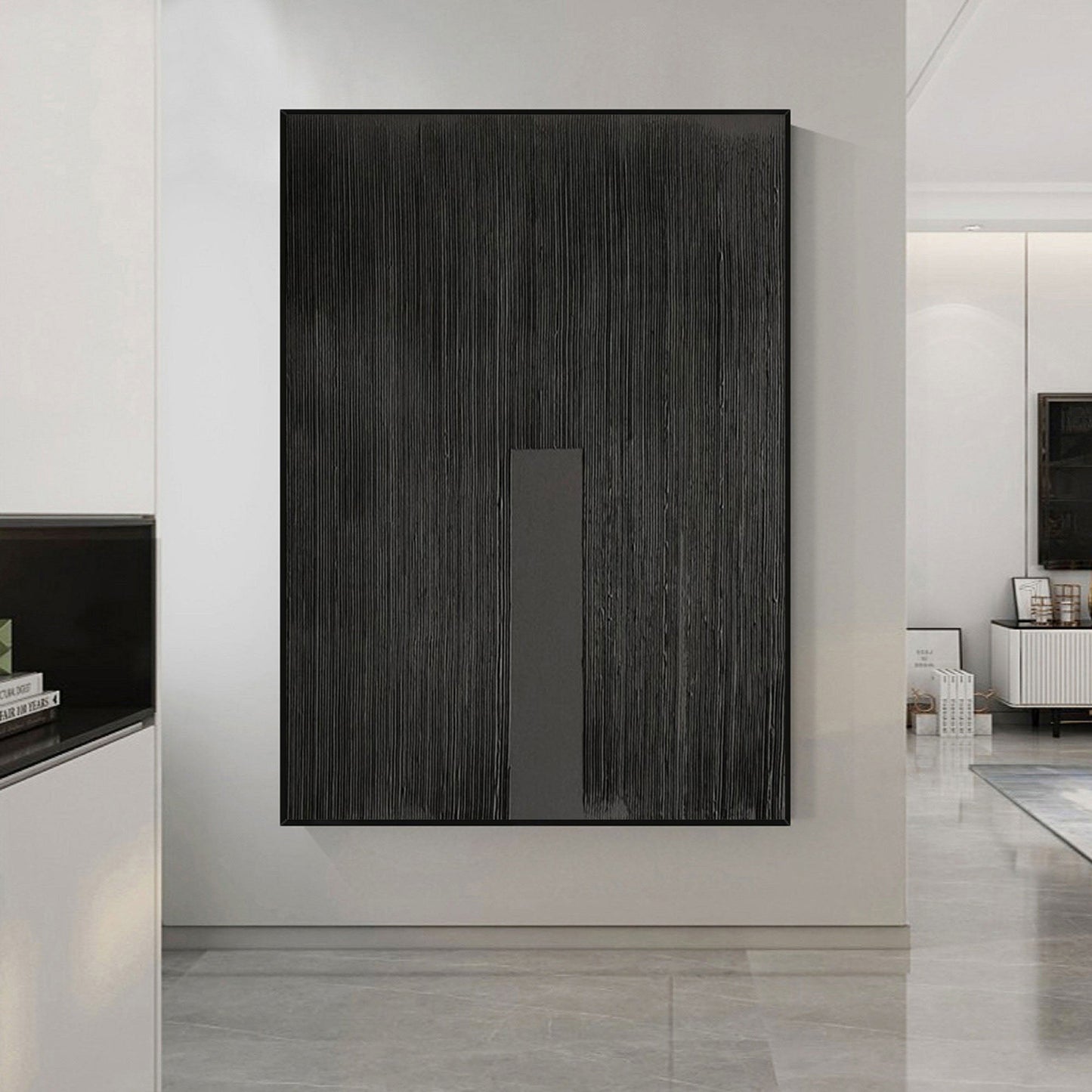 Elegant Black Minimalist Abstract Oil Painting for Modern Home Decor