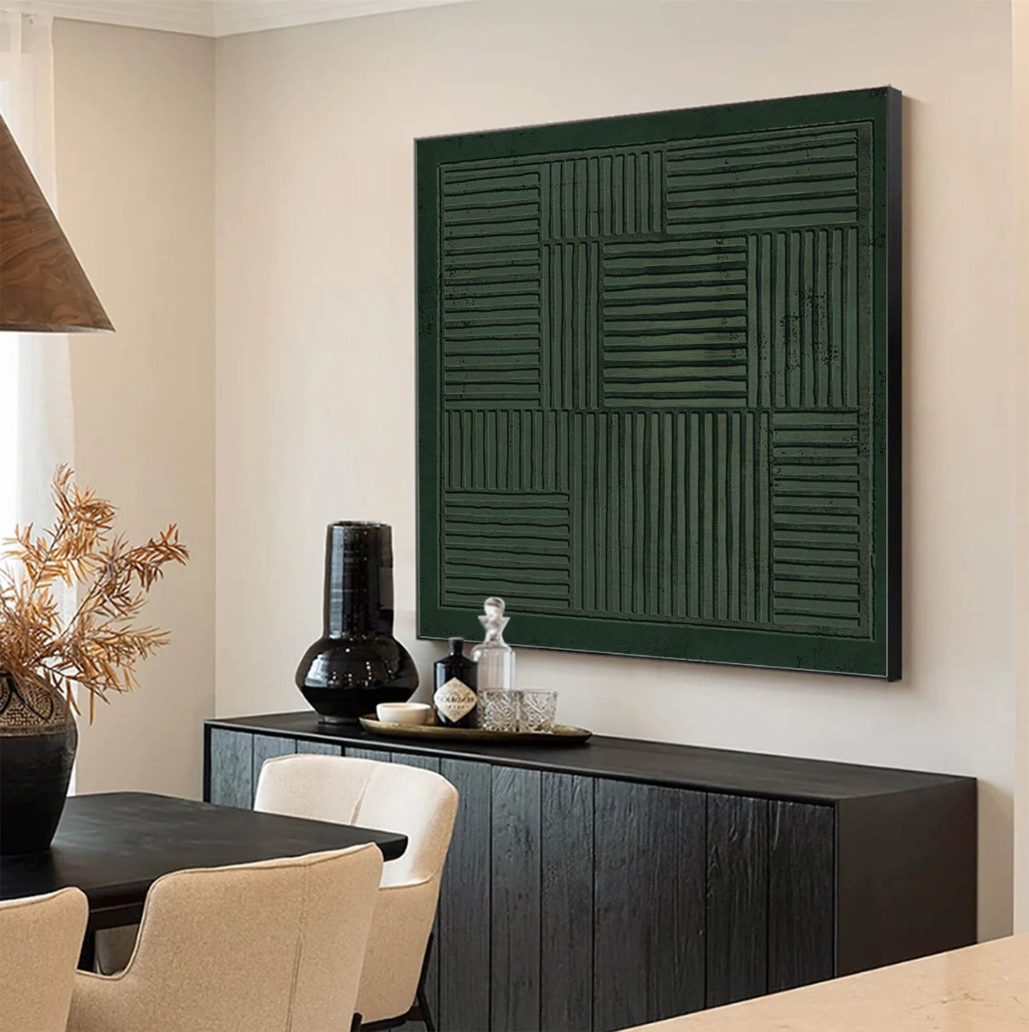 Abstract Green Minimalist Oil Painting for Modern Home Decor