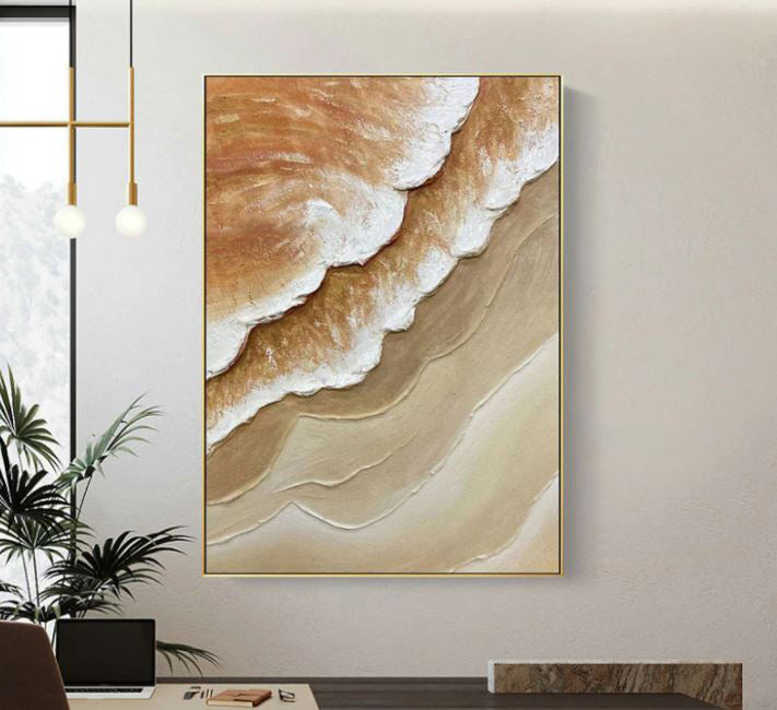 Coastal Serenity: Abstract Oil Painting of Gentle Waves and Soft Earth Tones