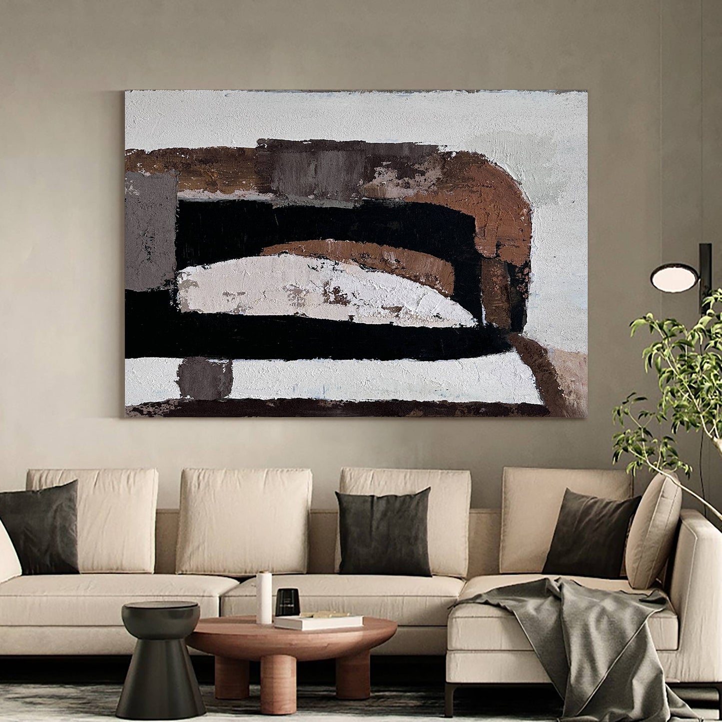 Contemporary Abstract Oil Painting with Earthy Tones and Bold Textures