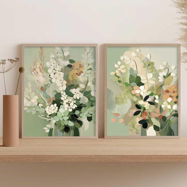 Elegant Green Floral Oil Painting for Home and Office Décor