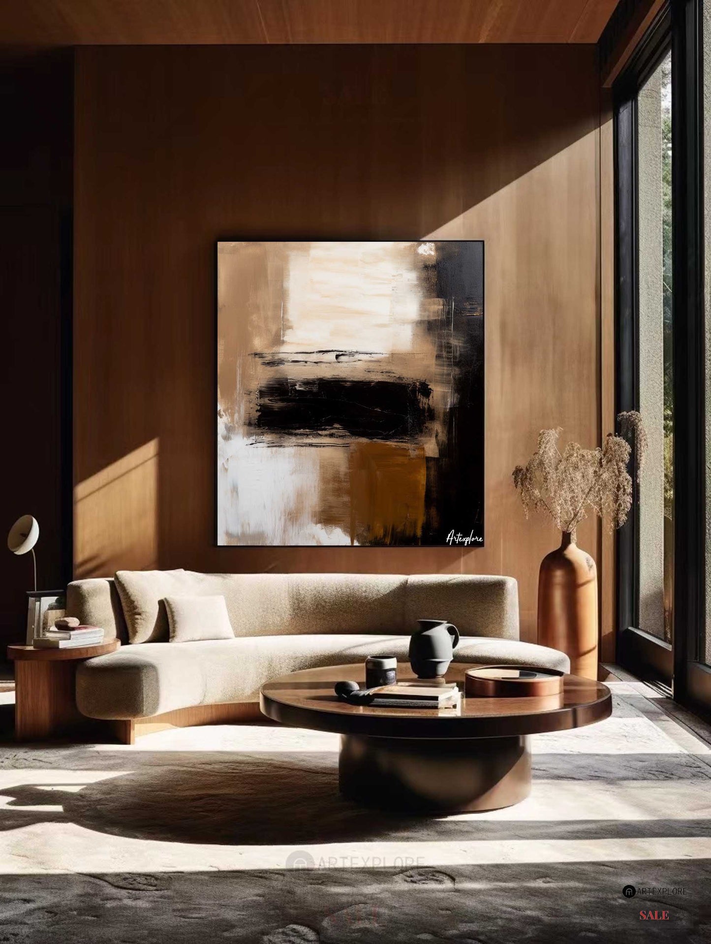 Contemporary Abstract Oil Painting in Earthy Tones for Modern Home Decor