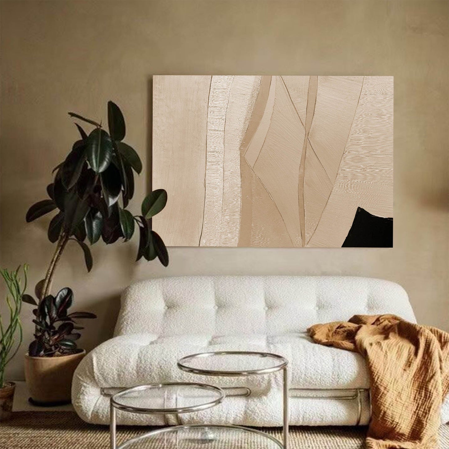 Elegant Minimalist Geometric Oil Painting for Modern Home Decor