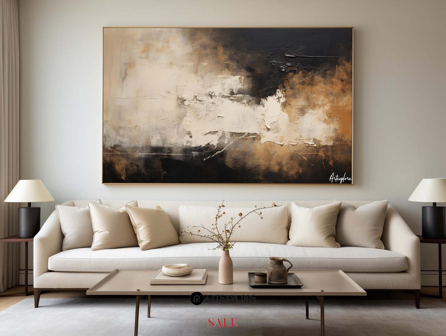 Contemporary Abstract Oil Painting in Earth Tones for Modern Home Decor