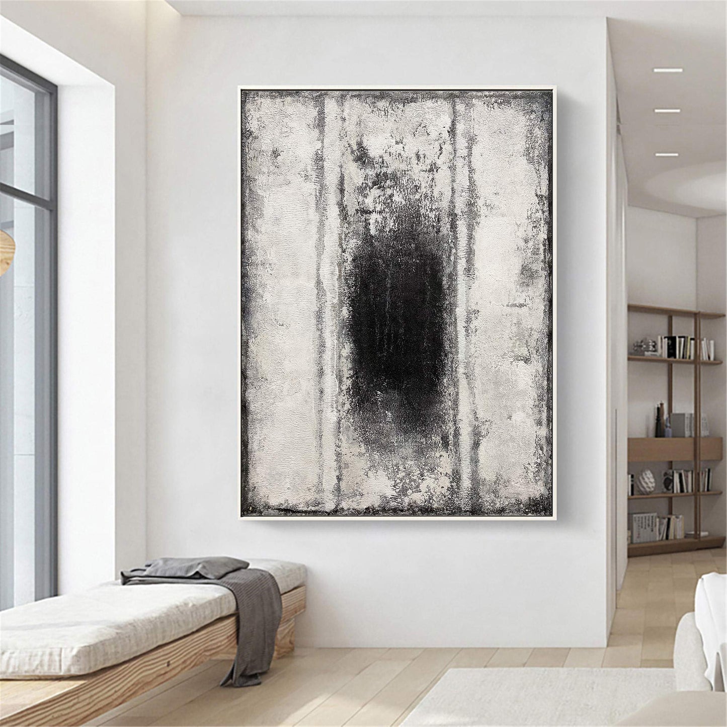 Contemporary Black and White Abstract Oil Painting for Modern Home Decor