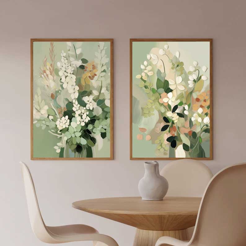 Elegant Green Floral Oil Painting for Home and Office Décor