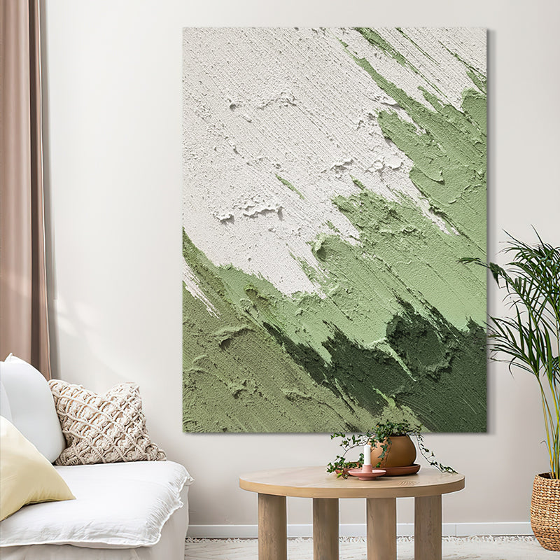 Green Abstract Paint Stroke Minimalist Accent Oil Painting 102GA