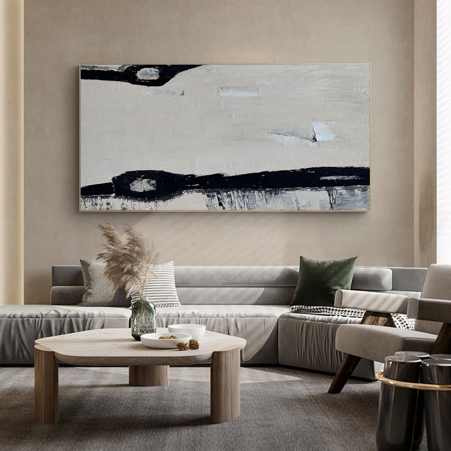 Contemporary Black and White Abstract Oil Painting for Modern Home Decor