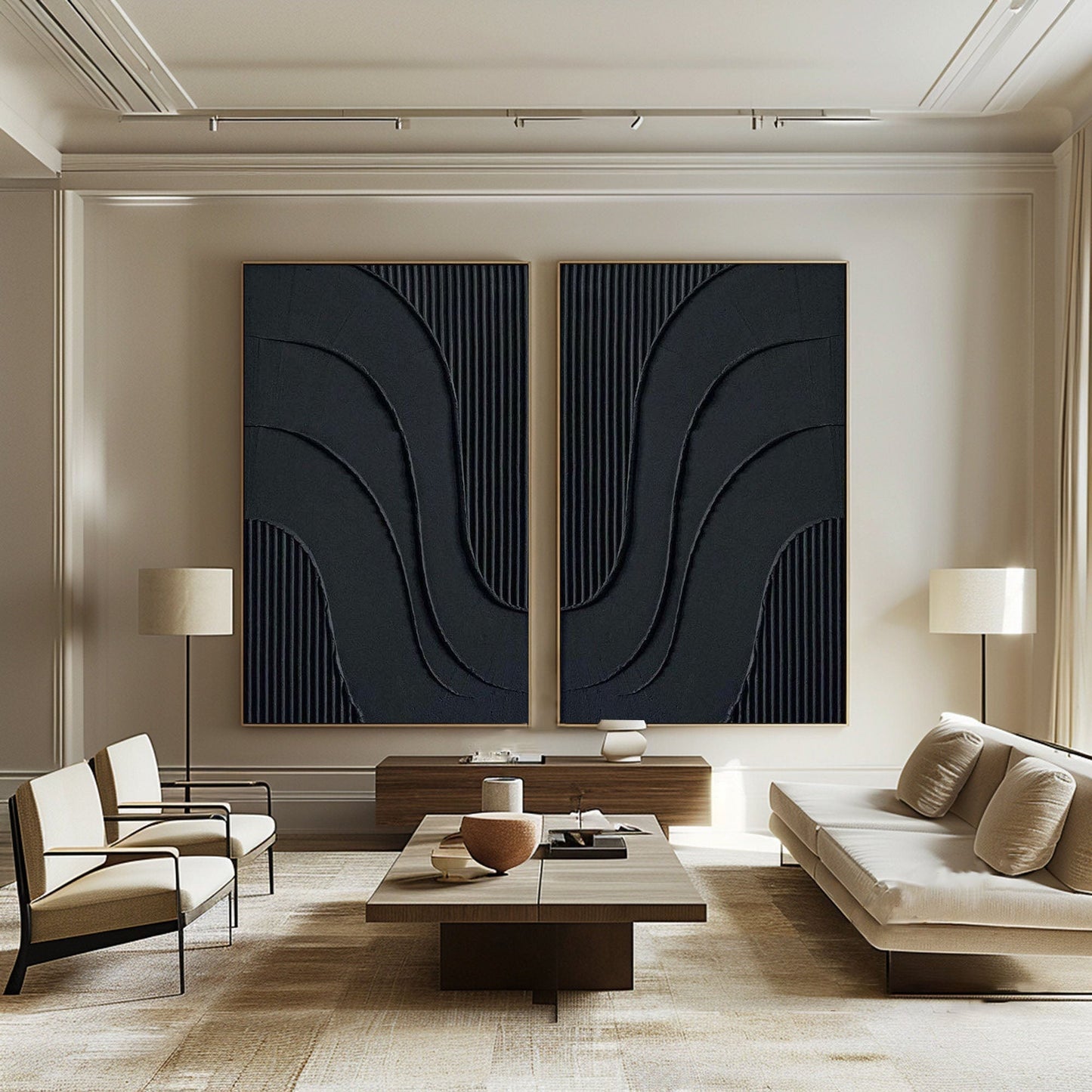 Black Abstract Minimalist Canvas Art for Modern Home Decor