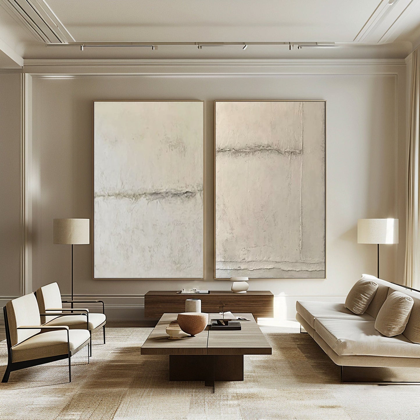 Beige and Grey Modern Abstract Art Set for Contemporary Home Décor